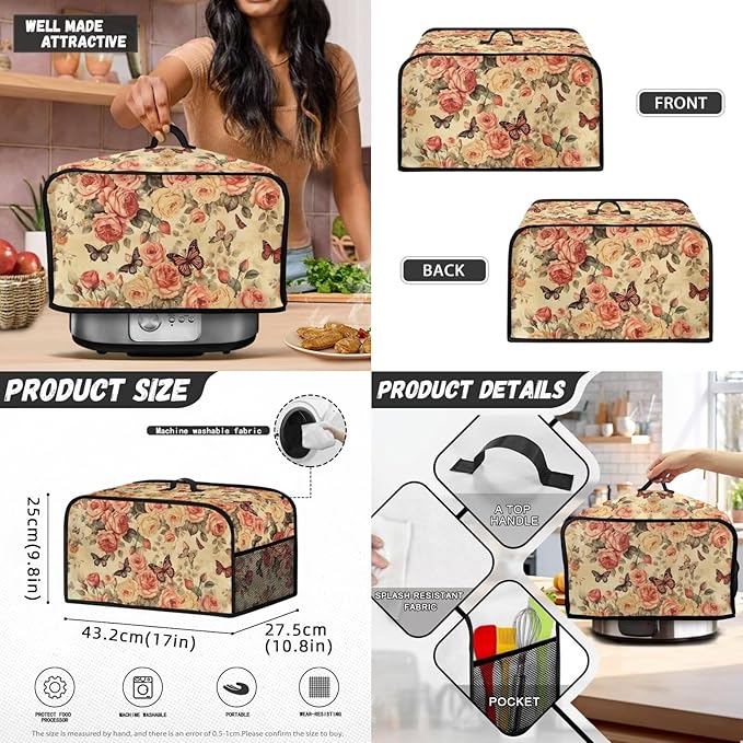 Pink Toaster Cover 4 Slice Toaster Cover Flower Kitchen Small Appliance Dust Cover with Blender Dust Cover Stand Mixer or Coffee Maker Appliance Cover Dust and Fingerprint Protection Set of 3
