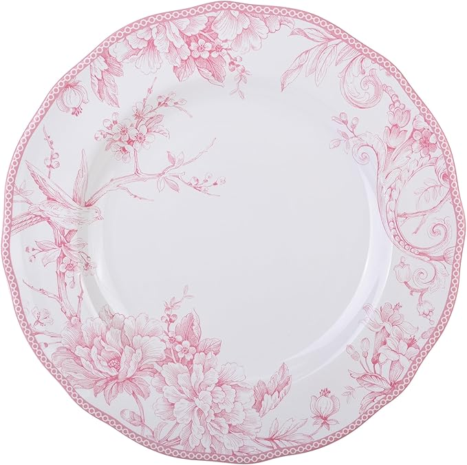 222 Fifth Adelaide Blush 12-Piece Pink Porcelain Dinnerware Set – Service for 4 Big Dinner Plates and Bowls Sets White with Pink Floral Pattern for Daily Entertainment Microwave &amp Dishwasher S