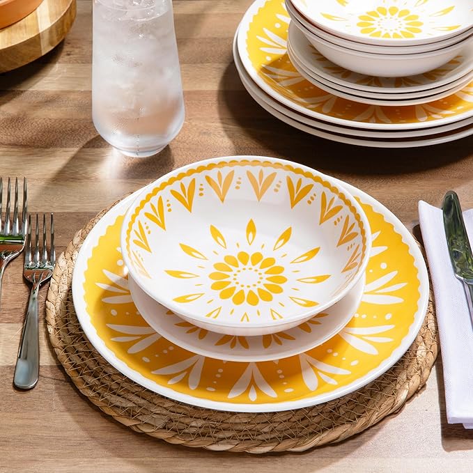 Larder &amp Vine 12-Piece Melamine Dinnerware Set: Durable Lightweight Break-Resistant Plates &amp Bowls – Stylish Non-Toxic Dishwasher Safe – Ideal for Everyday Use Indoor &amp Outdoor Dining