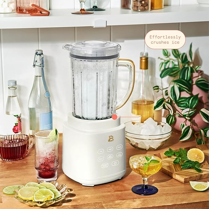 B PowerExact High-Performance 700-Watt Blender System by Drew Barrymore 50-Ounce Pitcher Stainless 4-Tip Blade 3 Speeds + 4 Presets Dishwasher-Safe Parts Travel Cup Included