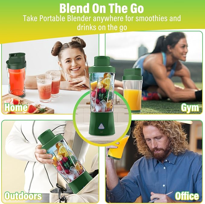 Portable Blender 360W Personal Blender for Shakes and Smoothies for Kitchen 24 Oz BPA Free Traveling Juicer Cup and Lid with 6 Blades Self Cleaning Portable Juicer for Kitchen/Travel/Gym Blue