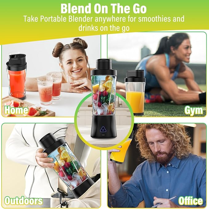 Portable Blender 360W Personal Blender for Shakes and Smoothies for Kitchen 24 Oz BPA Free Traveling Juicer Cup and Lid with 6 Blades Self Cleaning Portable Juicer for Kitchen/Travel/Gym Black