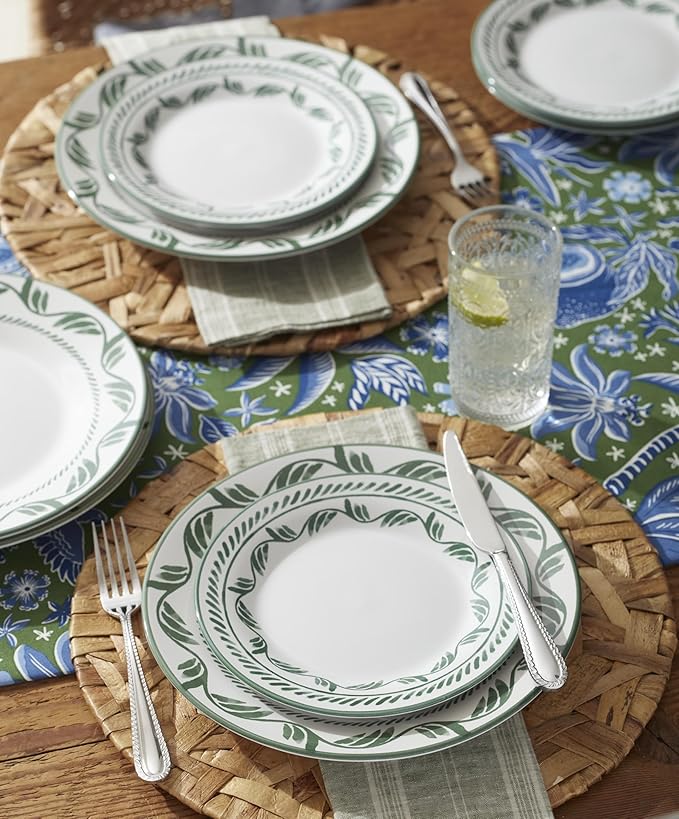 Oneida Dinnerware Set Solear Green 12-Piece Set Service For 4 Stoneware Material Dishwasher Safe &amp Microwave Safe Home Kitchen And Dining Dinner Plates And Bowls Sets (Green 12 Pieces)