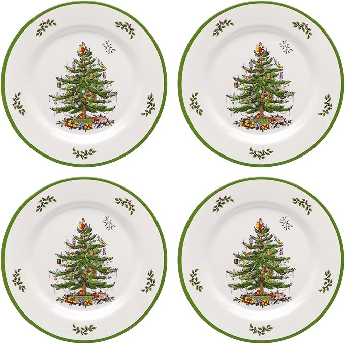 Spode Christmas Tree 12-Piece Melamine Dinnerware Set - Seasonal Dinnerware for Holiday Gatherings Service for 4 Dishwasher Safe with Festive Christmas Tree Motif Shatterproof &amp Durable Dishes