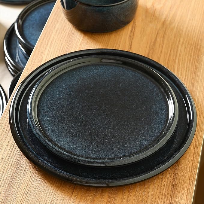 Stone Lain Eden 4-Piece Salad Plate Set Stoneware Dark Blue
