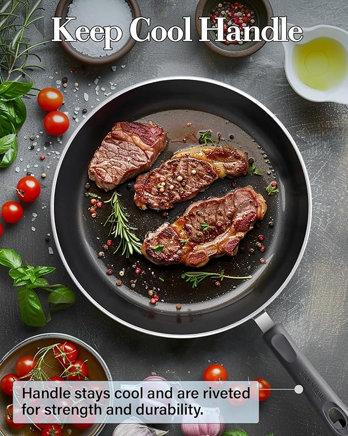Cook N Home Pots and Pans Nonstick Cookware Set 10-Piece Belly Shape Kitchen Cooking Set with Frying Pans and Saucepans Induction Compatible Marble Red