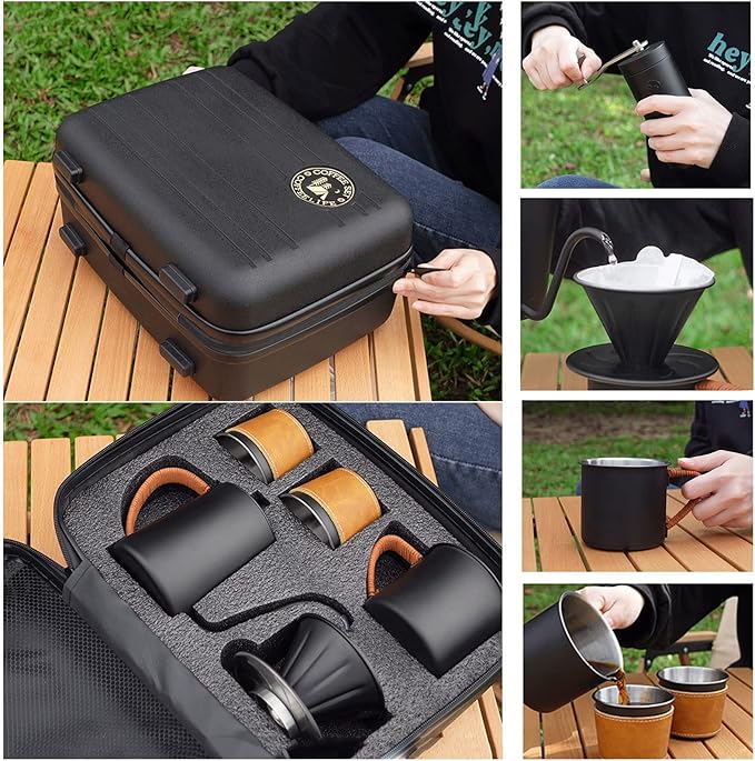 Pour Over Coffee Set DIY Manual Coffee Maker Set for Coffee Lovers Hand Coffee Maker Portable Travel Gadgets Manually Operated Perfect for Camping (Size : A)