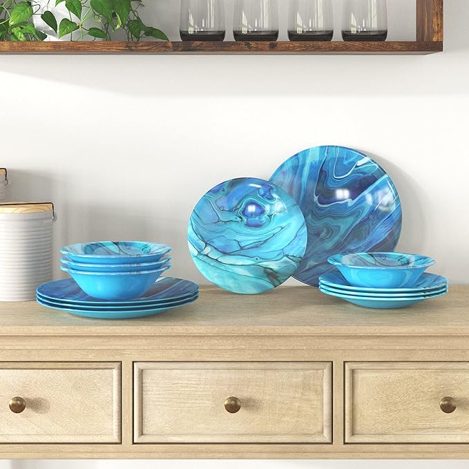 Fluidity 12 piece Melamine Dinnerware Set Service for 4