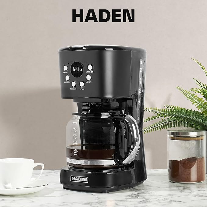 Haden 12 Cup Programmable Drip Coffee Maker Coffee Machine Bundled with Heritage 2 Slice Wide Slot Stainless Steel Toaster Turquoise &amp Chrome