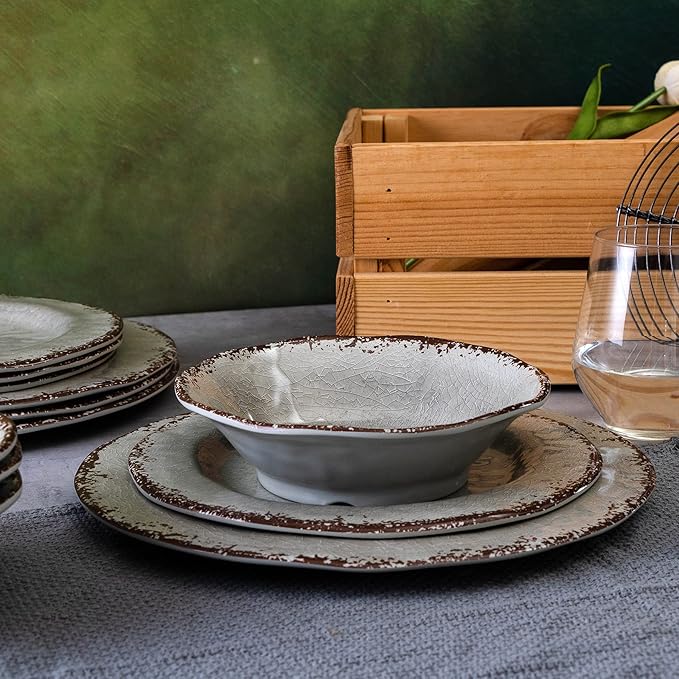 LEHAHA 9 inch Gray Melamine Plate 6 Piece Set Farmhouse Salad/Dessert Plates Break and Stain-resistant Dishes Set Great for Dining Party Ideal for Salad Dessert and Cakes