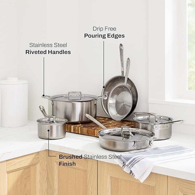 All-Clad D5® Stainless Steel Core 10 Piece Cookware Set- Made in USA- The Upgrade for Supremely Even Heat- Includes Frying Pans Saucepan Sautépan Stockpot -Oven Safe &amp Induction Compatible