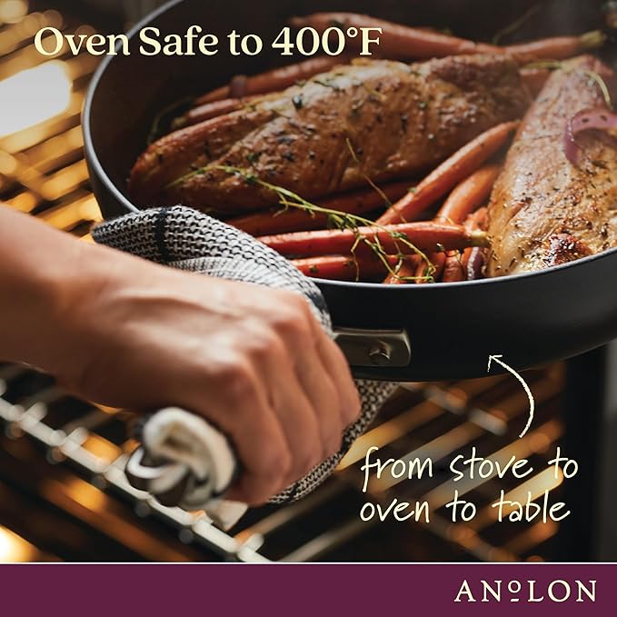 Anolon Advanced Home Glass Lids Stainless Steel and Silicone Handles 2 Piece 10 Inch and 12 Inch Lid Set Onyx