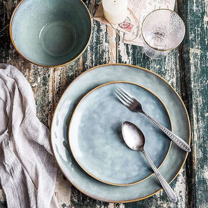 Dinnerware Set Plates and Bowls Sets 16 Pieces Porcelain Dinnerware Combination Set | Bright Glazed Steak Plates And Cereals Bowls Sets For Wedding