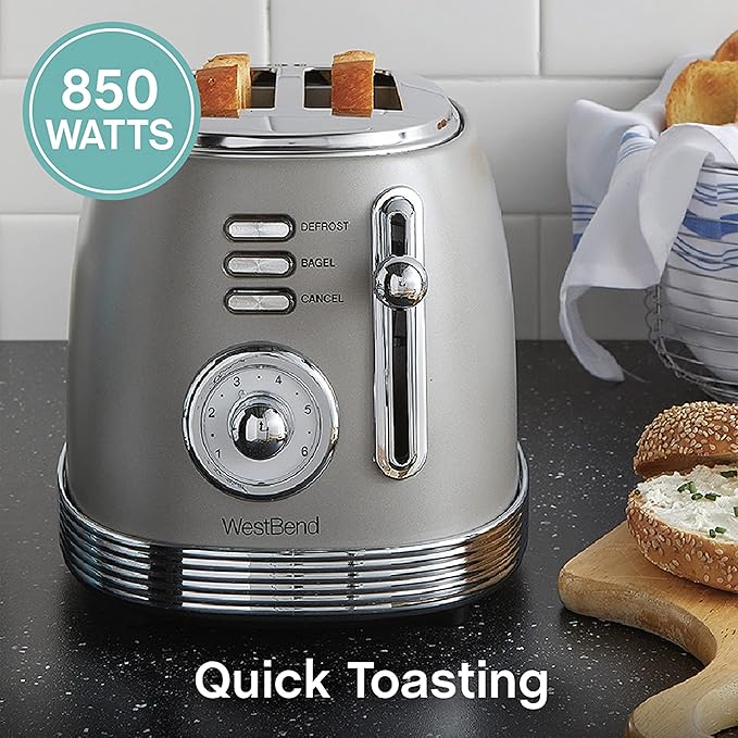 West Bend Toaster 2 Slice Retro-Styled Stainless Steel with 4 Functions and 6 Shade Settings 850-Watts Gray