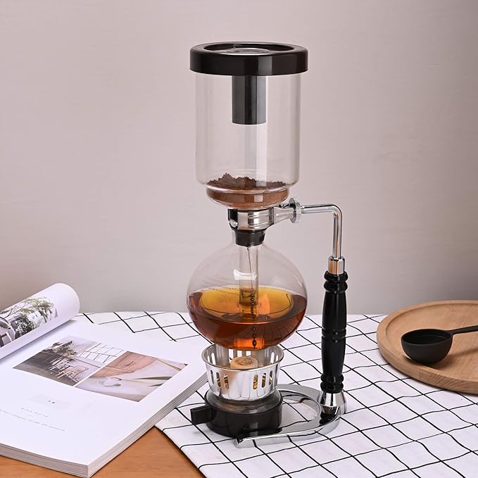 LUEUR Siphon Coffee Maker Vacuum Coffee Brewer Heat-Resistant 5-Cup Glass Siphon Coffee Maker with Reusable Cloth Filter Hot Tea Maker for Home Household and Office