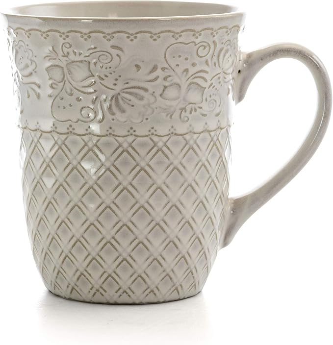 Elama Ivory Lotus 16 Piece Square Dinnerware Set