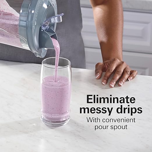 Hamilton Beach Power Elite Wave Action Blender For Smoothies 40 Oz Glass Jar 12 Functions Including Puree Crush Ice 700 Watts Grey (58153J)