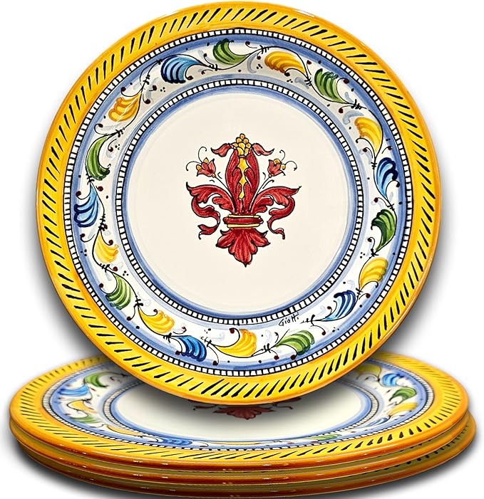 Italian Ceramic dinnerware set - Hand Painted kitchen Dishes sets for 4 - Made in ITALY Tuscany - Italian Pottery dinner plates - Home Decor Lemons ISCHIA Ceramics dishes set - Service For 4