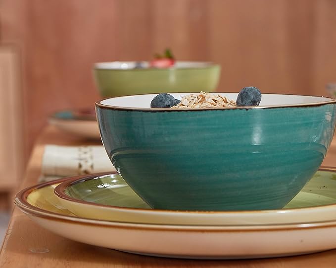 ONEMORE Plates and Bowls SetCeramic Dish Set for 4(12pcs) - Microwavable Oven &amp Dishwasher Safe Porcelain Dinnerware Set