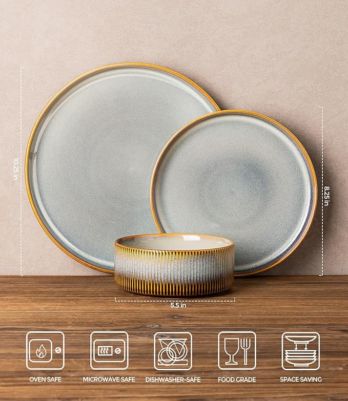 TheTerra Ceramic Dinnerware Sets for 4 12 Pieces Porcelain Lightweight Plates and Bowls Sets Scratch Resistant Dish Set Oven &amp Microwave &amp Dishwasher Safe Dusk Blue