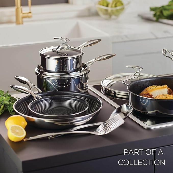 Circulon Clad Stainless Steel Cookware Pots and Pans and Utensil Set with Hybrid SteelShield and Nonstick Technology 12 Piece - Silver
