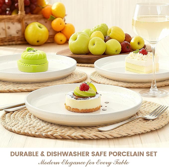 Plates and Bowls Sets Scratch Resistant Dinnerware Sets for 8 24 Pieces Porcelain Ceramic Dishware Dishes Set Modern Stoneware Kitchen Dinner Set Microwave and Dishwasher Safe Cream White
