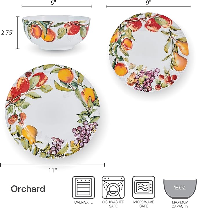 Mikasa Orchard Bone China Lightweight Chip Resistant 12 Piece Dinnerware Set Service for 4