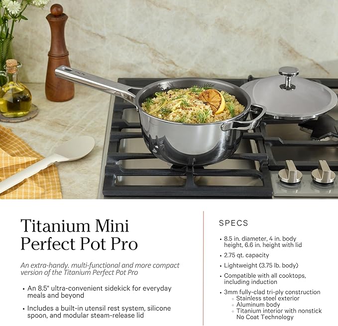 Our Place Titanium Pro Cookware Set | 10-Piece Pots and Pans Set with Always Pan Pro Perfect Pot Pro &amp Minis | Non-Toxic No-Coating Nonstick | Induction &amp Oven-Safe up to 1000°F | Chrome
