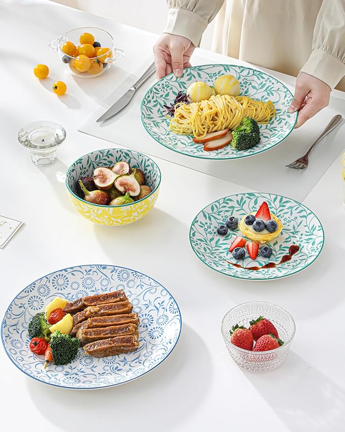 vancasso SELENE Plates and Bowls Set for 6 18 Pieces Dinnerware Sets Mircowave and Dishwasher Safe Dishes Set Porcelain Pastel Dinnerware