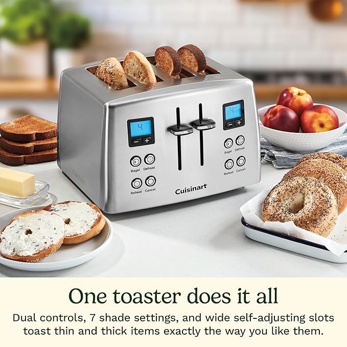 Cuisinart 4 Slice Countdown Motorized Toaster Compact Design with Extra-Wide Slots for Toasting Defrost &amp Reheat Functions CPT-435P1 Stainless Steel