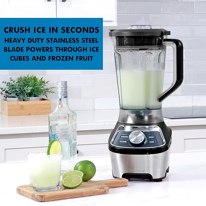 Kenmore Countertop Blender – Electric Mixer for Smoothies Ice Crush &amp Pulse Function Heavy Duty Tritan plastic Pitcher licuadora With 6 Speed Kitchen Appliance Dishwasher-Safe Jar Black
