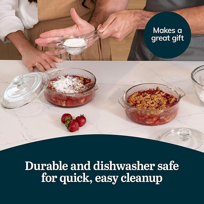 Libbey Baker's Basics 2 Piece Glass Dishes with Lids - Elegant Casserole Dishes for Oven with Lids - Versatile Baking Dish to Store Leftovers &amp More