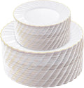 U-QE 100 Pieces Gold Plastic Plates - Premium White Plastic Plates for Party Wedding and Daily Use Including 50PCS 9 '' Plastic Dinner Plates &amp 50PCS 6.5 '' Plastic Dessert Plates