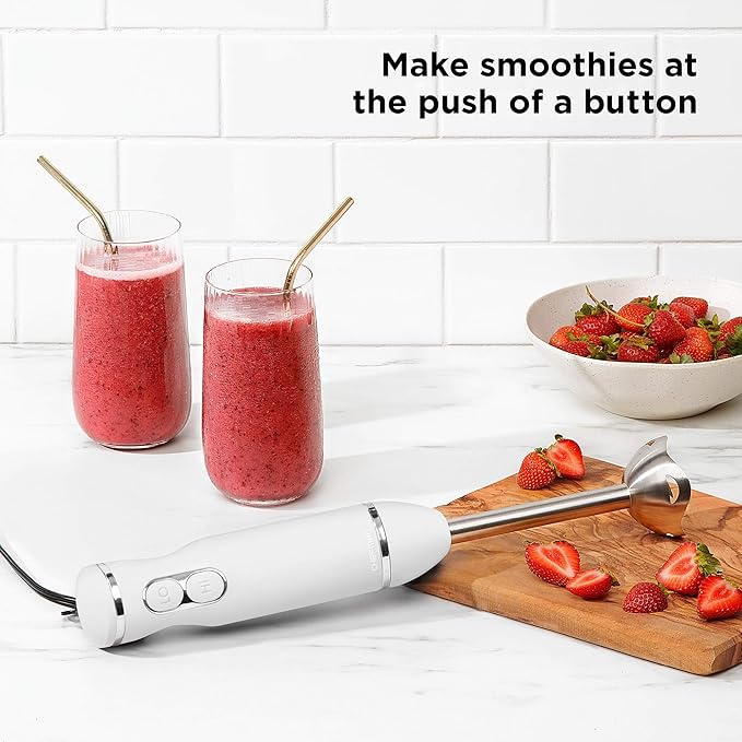 Chefman Immersion Stick Hand Blender with Stainless Steel Blades Powerful Electric Ice Crushing 2-Speed Control Handheld Food Mixer Purees Smoothies Shakes Sauces &amp Soups Ivory