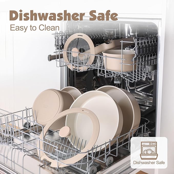 SENSARTE 17 Piece Ceramic Pots and Pans SetDishwasher ＆ Oven SafeSENSARTE 4.5QT Ceramic Nonstick Stock Pot with LidPFOA PFAS PTFE Free
