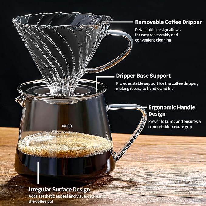 Unbreakable - Pour Over Coffee Maker 750ML/25OZ Heat Resistant Borosilicate Glass Dripper with Filter Holder BPA-Free Manual Coffee Brewer for Home and Office Use