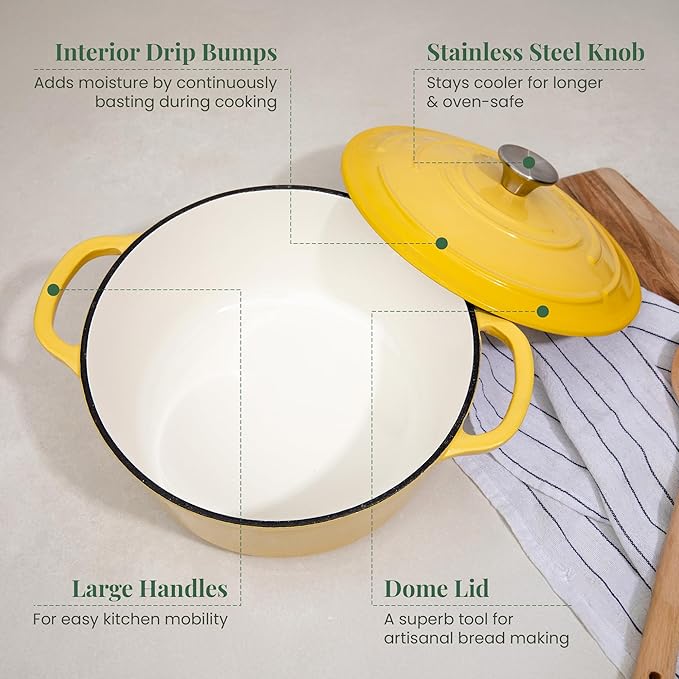 Larder &amp Vine 21 Piece Cookware Set (Limoncello) | Dutch Oven Utensil Set Saucepan Skillet and Trivets