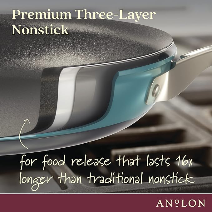 Anolon Achieve Hard Anodized Nonstick Sauté Pan with Lid 3 Quart - Teal