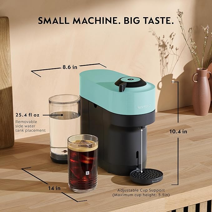 Nespresso Vertuo Pop+ Coffee and Espresso Maker by Breville with Milk Frother Aqua Mint