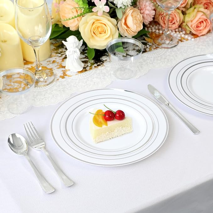 700 Piece Dinnerware Set for Wedding &amp Party100 Guest RimPlastic Plates100 Plastic Silverware100 Cups100 Linen Like Napkins (Rose Glod) lkj