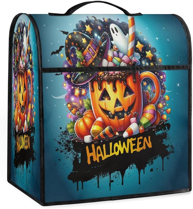 cfpolar Kitchen Aid Mixer Cover Compatible with 6-8 Quarts Halloween Spooky Pumpkin Candy Stand Mixer Cover Kitchen Aid Mixers Accessories Appliance Organizer Bag Dust Covers with Zipper Pocket