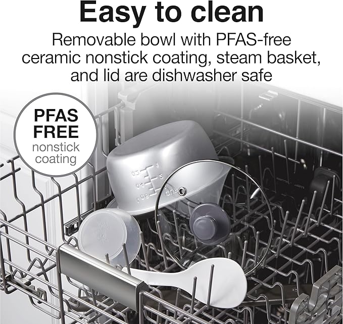 Proctor Silex Rice Cooker &amp Food Steamer 6 Cups Cooked (3 Cups Uncooked) Includes Steam and Rinsing Basket Black (37510)