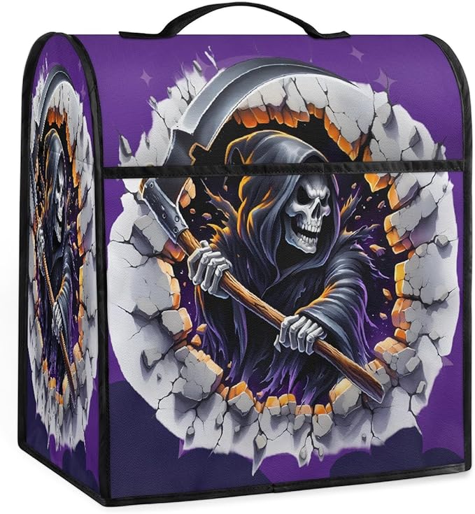 cfpolar Kitchen Aid Mixer Cover Compatible with 6-8 Quarts Halloween Grim Reaper Skull Stand Mixer Cover Kitchen Aid Mixers Accessories Appliance Organizer Bag Dust Covers with Zipper Pocket