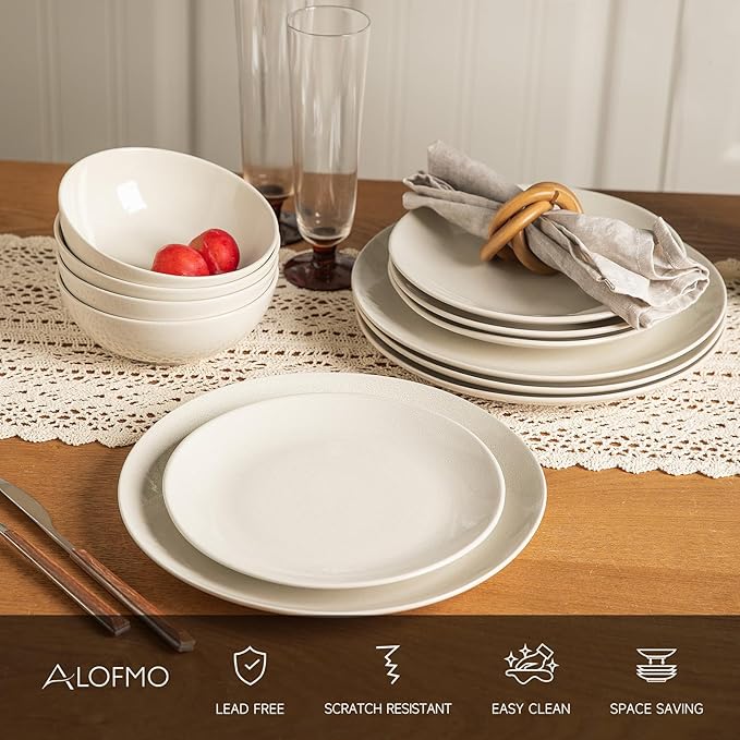 Ceramic Dinnerware Sets for 412 Pieces Plates and Bowls Sets Plates Pasta Bowls Soup Bowls Modern Stoneware Dishes Reaction Glaze (White)