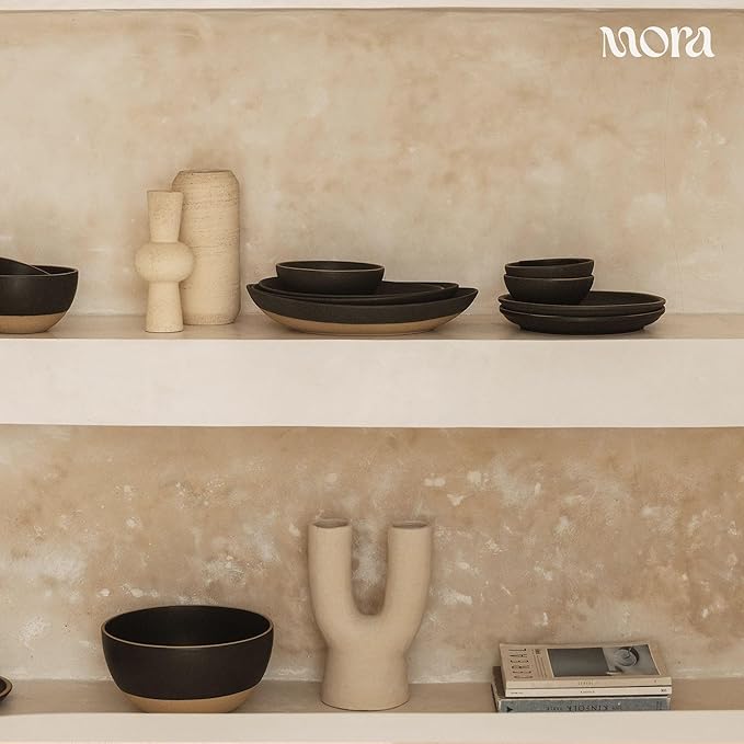 MORA Small Bowls Set of 4 16oz Ceramic Pottery Dessert Bowls - Microwave Oven and Dishwasher Safe - Liquorice
