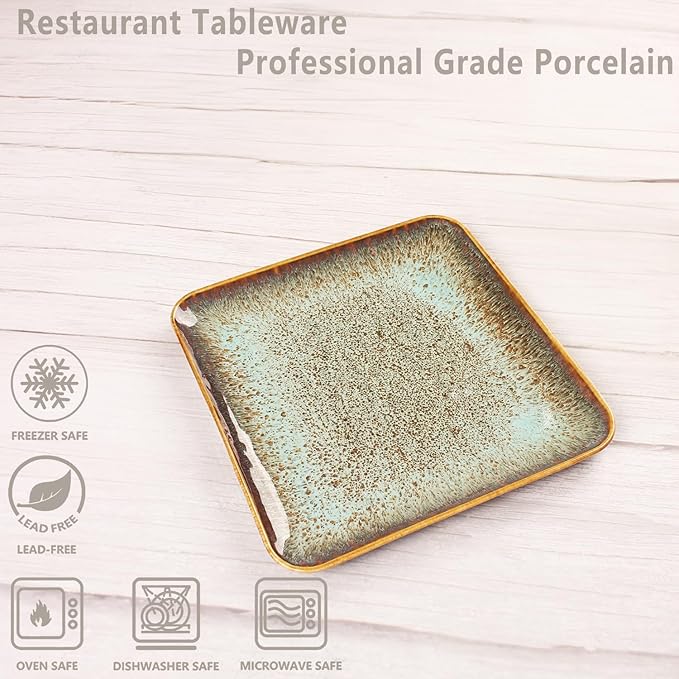 Ceramic Dinner Plates Dish SetSet of 4for Lunch snacks -Microwave Oven &amp Dishwasher SafeScratch ResistantDinnerware Kitchen Porcelain Serving Dishes9 inch Square