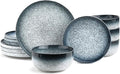 Ceramic Dinnerware Sets 12 Pieces Plates and Bowls Sets Chip and Crack Resistant Service for 4 Marble