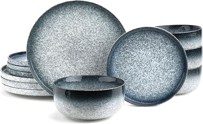 Ceramic Dinnerware Sets 12 Pieces Plates and Bowls Sets Chip and Crack Resistant Service for 4 Marble