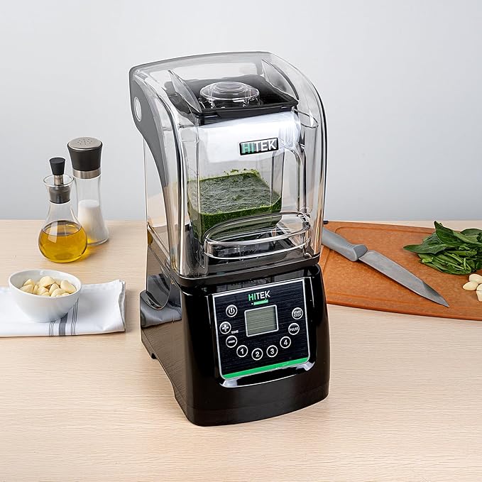 Restaurantware-Hi Tek 3 HP Commercial Blender 1 Variable Speed Heavy-Duty Blender - 48-Ounce Tritan Jar Sound Enclosure White Plastic Industrial Programmable Touchpad