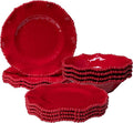 12 pcs Christmas Holiday Melamine Dinnerware Set Ruffled Rim With Beaded Plates and Bowls Set of 4 Lightweight yet Durable Dishes tableware Set Ideal for parties camping and RV trips